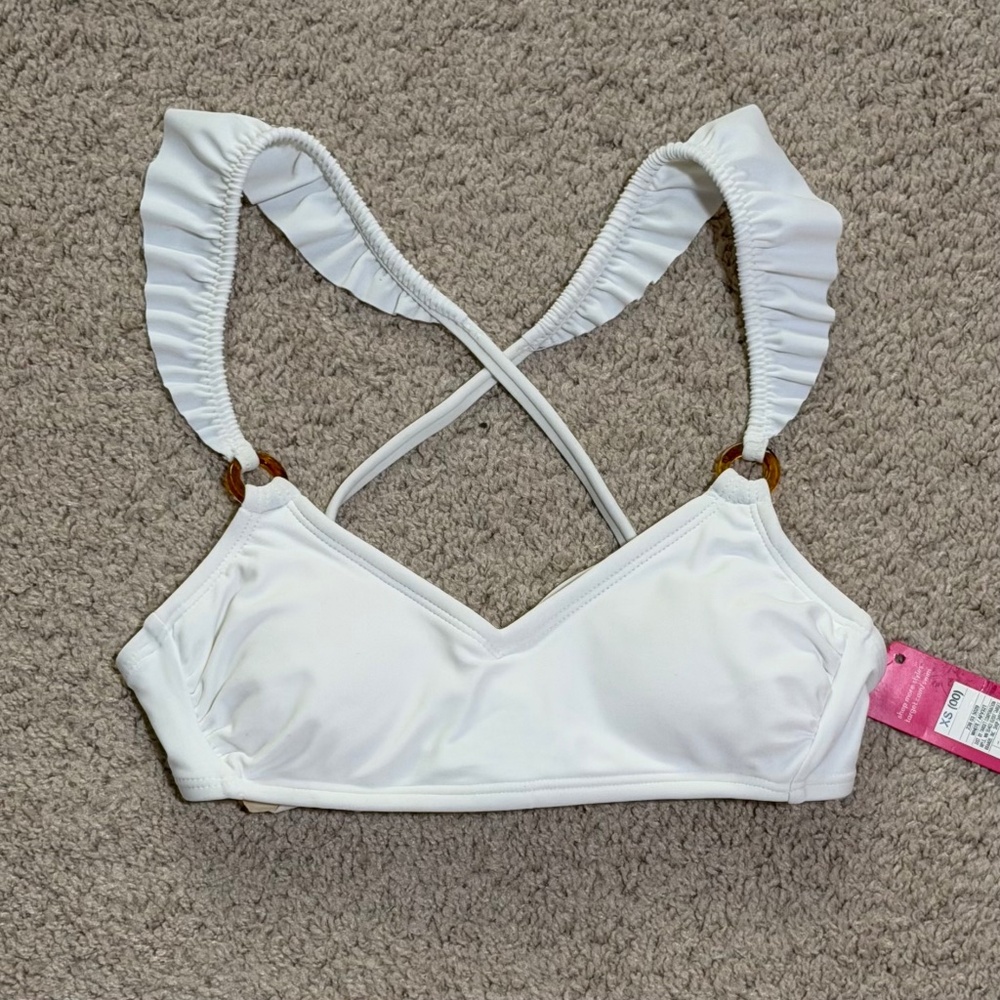 White Ruffle Bikini Top